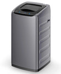 Front-right view of a gray Comfee portable washing machine with top-loading lid and LED display.