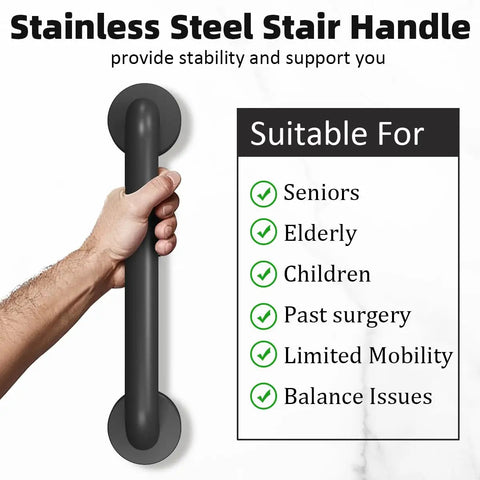 Hand gripping Industrial Metal Stairs Grab Bar Handrail For Indoor Outdoor Stairs And Wall Mount Matte Black 12 Inch Grip Rail With 300 Pound Weight Capacity