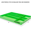 Green Durable 10 Compartment Tool Box Organizer Tray For Parts Bolts And Small Tools Stackable Drawer Design