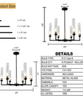 Schematic of 6 Light Modern Farmhouse Chandelier Pendant Lighting With Clear Glass Shades In Industrial Black Finish For Foyer