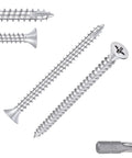 Rock Solid Number 9 X 3 Inch Flat Head Phillips Wood Screws 300 Piece Pack with bright chrome finish and bonus cross bit