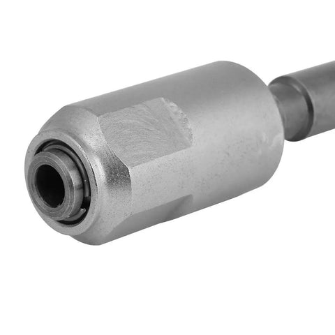 Close-up of Beefy SDS to SDS Plus Drill Adapter for Rotary Hammers, heavy duty chrome vanadium steel, sandblasted finish
