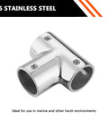 316 Stainless Steel Handrail Tee Connector 90 Degree For 1 Inch OD Tubing, Mirror Polished Heavy Duty T Joint For Yacht Deck Railing