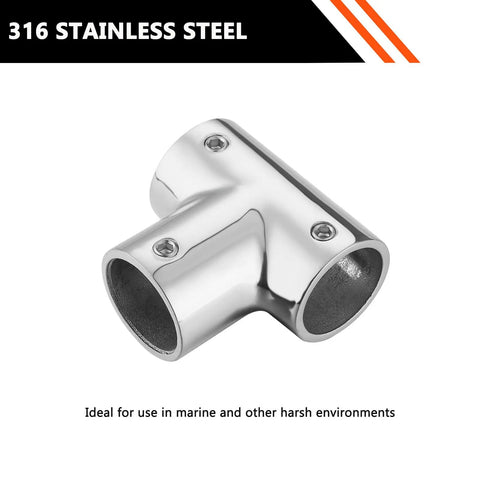 316 Stainless Steel Handrail Tee Connector 90 Degree For 1 Inch OD Tubing, Mirror Polished Heavy Duty T Joint For Yacht Deck Railing