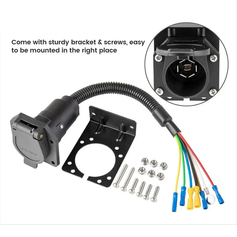 7 Pin Trailer Wiring Harness Socket Extension Power Cable For Safe Power Transmission In Campers, RVs, Trucks, And Cars, Easy Plug Connector, Durable Automotive Trailer Cable For Camping, Freight, Exhibitions, And Daily Driving, with mounting bracket and screws