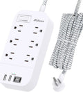 10 Ft Flat Plug Power Strip With 6 Outlets And 2 USB A Ports And 2 USB C Ports Overload Protection Wall Mount And Desktop Charging Station
