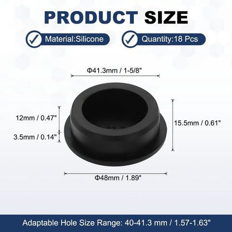 18 Pack T Shaped Silicone Plugs 41.3mm Diameter Snap In Hole Seals Round Rubber Stoppers For 40 To 41.3mm Holes Waterproof Seal Cover