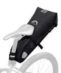 10L Waterproof Bike Saddle Bag With Roll Top Closure, attached to bike seat, showing reflective accents, durable PVC/TPU construction.