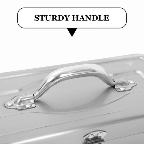 Sturdy handle on Heavy Duty Stainless Steel Toolbox With Large Capacity Tool Box Organizer And Portable Carry Handle For Home Garage Workshop And Car Repairs Tough As Nails Organization For DIY Enthusiasts