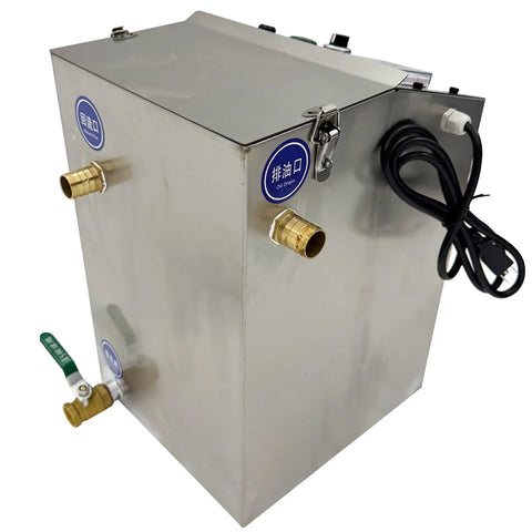 Hardcore 110 Volt Oil Water Separator For Cnc Machining Centers And Coolant Recycling Pro Gear showing stainless steel design and connections.