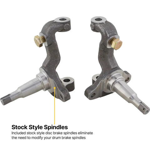Deluxe Front Spindle and Disc Brake Kit For 1964-1974 GM A F X Cars stock style spindles for brake modification