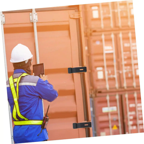 Worker inspecting shipping container with 2 Pack Rubber Draw Latch Replacement For Boat Compartments And More Flexible Hook Lock