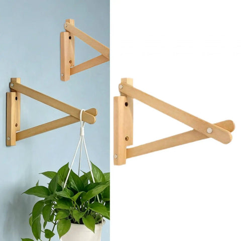 Beefy Wooden Shelf Bracket Heavy Duty Wall Mount Support For Everyday Minimalist Modern Interiors With Pre Drilled Wire Routing 27cm Decorative Shelf Hardware shown with hanging plant