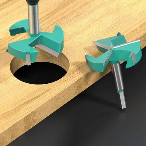 Floweringbeter 2x 50mm three-edged hole opener cutter with hex shank for woodworking teal-green drilling a hole in wood