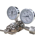Analytical Brass High Pressure Single Stage Regulator 6000 PSI With Self Relieving Adjusting Screw And Low Torque Control Oxygen Service Cleaned Nickel Plated Body And Gauges For Precise Lab Gas Delivery, brass regulator with dual gauges