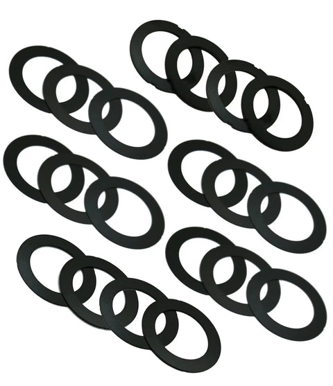 Black Coated 1/2-28 Barrel Shim Kit for.223 and 5.56 Caliber, 20 Pack, Stainless Steel Shims With Six Thicknesses for Pro-Grade Indexing, Alignment, and Timing in a spread.