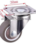 Image of a 1 inch soft rubber swivel caster wheel with metal mounting plate, measuring 30mm x 24mm, ideal for chairs and carts.