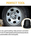18 Piece Black Brake Dust Cover Kit with rubber dust covers for car tire and close-up of black rubber cap