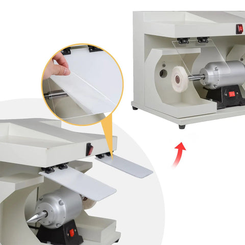 Heavy Duty 550W Dual Head Bench Grinder delivering rock solid 2800 RPM copper motor power with LED lighting details.