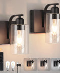 Set Of Two 8 Inch Battery Wall Sconces With Clear Glass, Farmhouse Indoor Lighting, 4000k Neutral White, Rechargeable Remote Dimmable Fixtures, All Day Glow And Zero Wiring Hustle For Bathroom Or Bedroom.