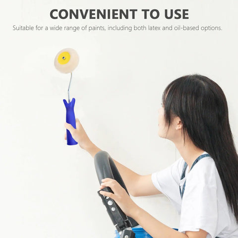 User holding a Double Ended Paint Roller Corner Tool With Comfy Grip Handle For Easy Wall Painting, applying paint on wall.
