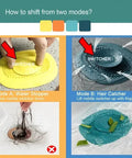 Kick Those Dreadful Sink Clogs To The Curb With This Blue Bathroom Drain Hair Catcher, Irregular Pattern Strainer Filter, And Sturdy Bath Stopper Plug For Modern Homes showing switching modes for hair catcher.