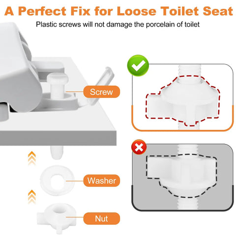 Diagram of 4 Sets Toilet Seat Screws Kit With Plastic Bolts Nuts And Washers To Fix A Loose Toilet Seat Durable Replacement Hardware