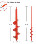 Garden Auger Drill Bit For Planting Set Of 2 Earth Spiral Drill Bits, 3/8 Inch Hex Drive, 16.5 Inch Length, Sizes 1.6 to 3.5 Inches