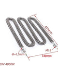 Straight Up Heavy Duty 220v Finned Heating Element Electric Fin Heater Blasting Fast Hot Air 3.5kw 4kw shown in stainless steel design.