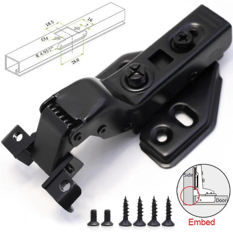 Soft Close Cabinet Hinges Set For Half Overlay Frameless Cabinets, Slick Stainless Steel With Screws, 4 Piece Kit, hinge close-up