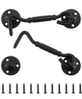 Barn Door Hook and Eye Latch for Privacy 4 Inch Gate Lock Hardware Built To Last Rustproof Cabin Hooks with screws, black, 2 pack