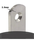 Close-up of a stainless steel L shape corner bracket showing 2.8mm thickness, designed for sturdy furniture joints.