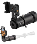 Adjustable Scope Camera Adapter For Phones with universal mount and twist lock, showing eye relief scale, perfect for outdoor shots.