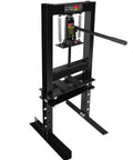 Front view of 6 Ton H Frame Shop Press With Adjustable Height For Garage Floor Use, heavy duty hydraulic press with stamping plates.