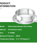 Front view of a 2-inch 304 stainless steel sanitary tri-clamp flange fitting