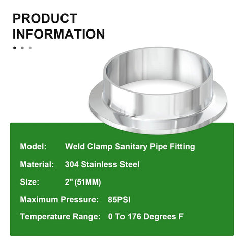 Front view of a 2-inch 304 stainless steel sanitary tri-clamp flange fitting