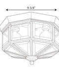 Diagram of Three-Light Beveled-Glass Close-To-Ceiling Indoor Fixture In Polished Brass, 9-3/4 in W x 6 in H, Model P5788-10