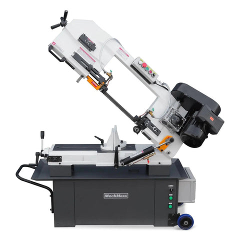 9 Inch Metal Cutting Band Saw With 4 Speed Settings 1.5HP Dual Voltage 115V And 230V Prewired Hydraulic Feed Coolant System 0 to 45 Degree Miter Heavy Duty Workshop Ready For Metal Fabrication BS912B