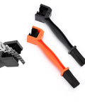 2 Pack Motorcycle Chain Cleaning Brush Set With Double-Ended Bristles For Bike Chains, shown with black and orange handles