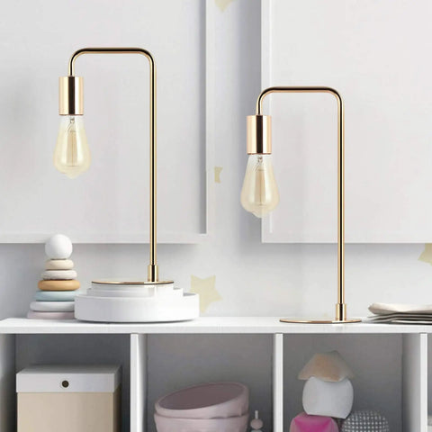 Gold Desk Lamp Set Of 2 Industrial Metal Table Lamps For Reading And Nightstand Use Modern Bedside Lighting For Bedroom