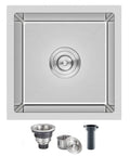 Undermount Bar Prep Kitchen Sink 15x15x8 In Compact 304 Stainless Steel Small Single Bowl With Drain Brushed Finish