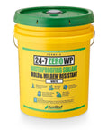 Killer Zero VOC Waterproofing Sealant Paint White Five Gallon Acrylic Interior And Exterior Masonry Coating Low Odor Heavy Duty Hydrostatic Pressure Resistant Formula in a yellow bucket.