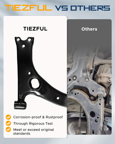 Comparison of Tiezful corrosion-proof control arm with a rusted alternative.
