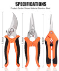 3 Pack Garden Shears Set Stainless Steel Pruning Scissors For Gardening Flowers Fruits And Trees With Ergonomic One Hand Handles