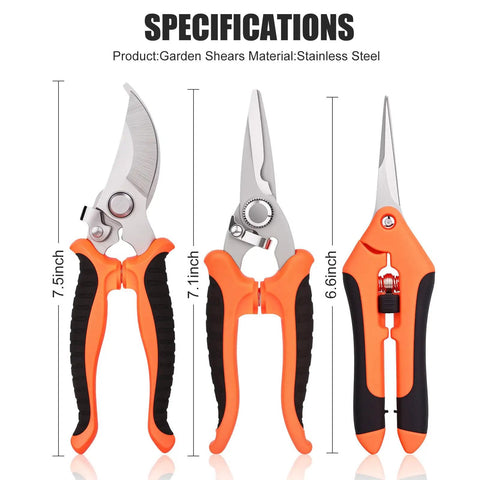 3 Pack Garden Shears Set Stainless Steel Pruning Scissors For Gardening Flowers Fruits And Trees With Ergonomic One Hand Handles