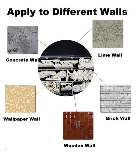 Top Tier Wall Mounting Kit Includes 106 Heavy Duty Picture Hooks Support Up To 20 Pounds On Drywall No Sweat Assembly for various wall types.