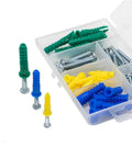Self-Drilling Ribbed Drywall Anchors With Screws Kit 66Pcs For Quick, Strong Mounts No Pre Drill Needed With Yellow Zinc-Plated Steel Construction For Home Projects And DIY Fixes, assorted anchors and screws in storage case