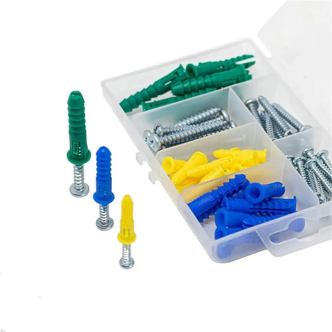 Self-Drilling Ribbed Drywall Anchors With Screws Kit 66Pcs For Quick, Strong Mounts No Pre Drill Needed With Yellow Zinc-Plated Steel Construction For Home Projects And DIY Fixes, assorted anchors and screws in storage case