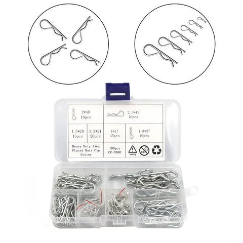 Must Have Heavy Duty 100 Pcs Carbon Steel Zinc Plated Hitch Pin Clip Set With Storage Box 6 Sizes From M1 To M2.5