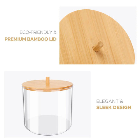 Large Capacity Coffee Pod Organizer With Bamboo Lid For Keurig Nespresso K Cups; clear acrylic holder with bamboo top.
